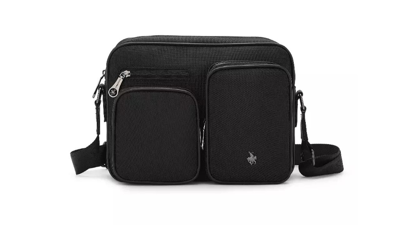 Swiss Polo Men's Sling Bag / Crossbody Bag - Black (Nylon, Multi-Pocket)