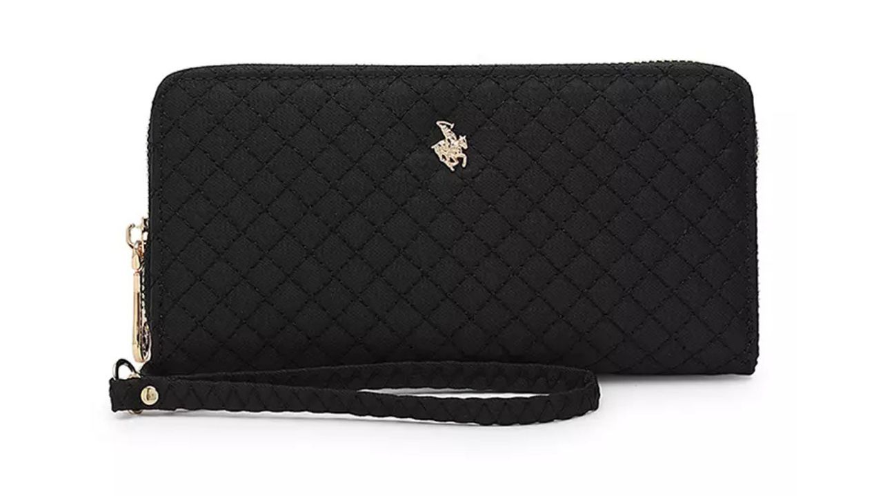 Swiss Polo Quilted Long Purse / Wallet - Black