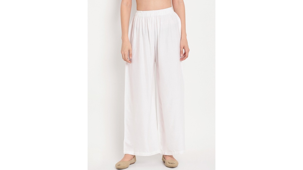 TAG 7 Women White Solid Straight Palazzos