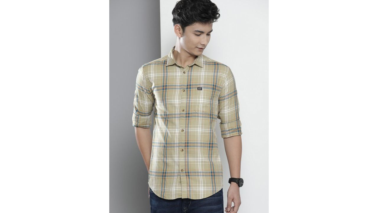 The Indian Garage Co Men Green Regular Fit Tartan Checks Opaque Checked Casual Shirt