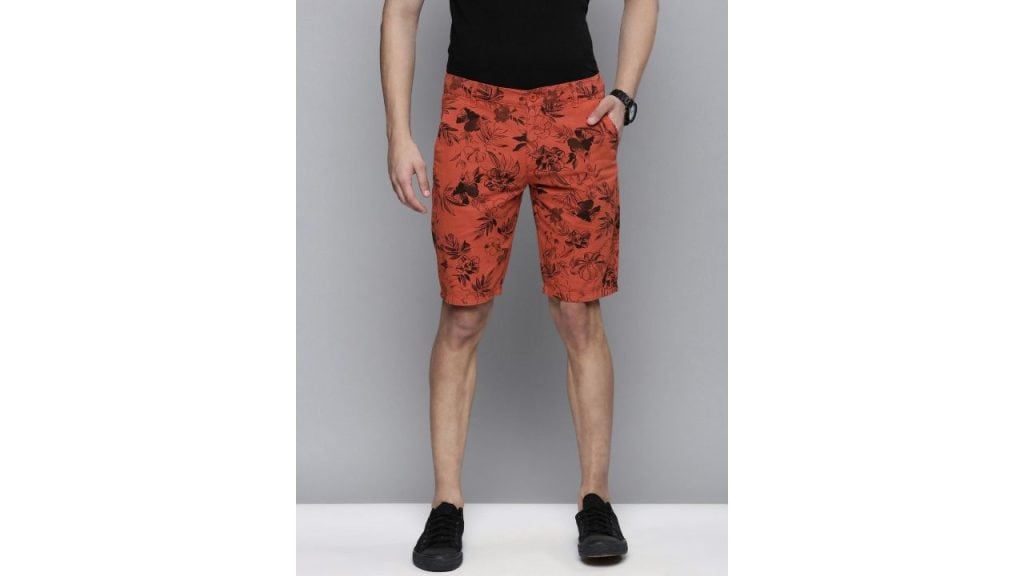 The Indian Garage Co Men Rust Floral Printed Slim Fit Regular Shorts