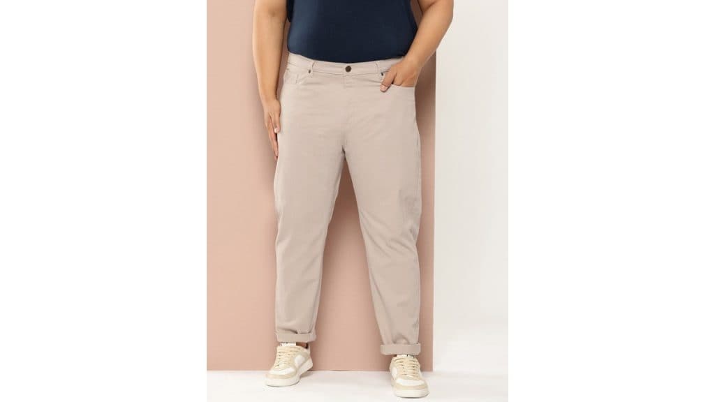 Thomas Scott Men Smart Easy Wash Plus Size Pure Cotton Woven Chinos Trousers