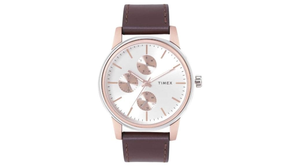 Timex Silver Dial with Brown Leather Strap
