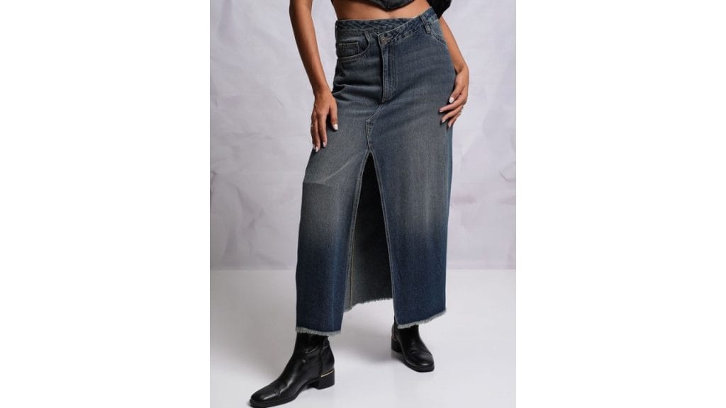 Tokyo TalkiesA-Line Pure Cotton Denim Maxi Skirt