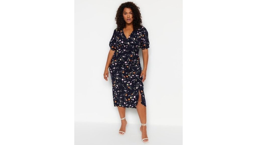 TrendyolPlus Size Floral Printed Midi Dress