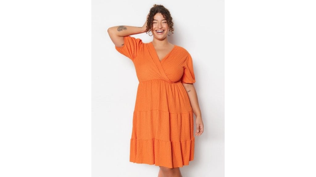 TrendyolPlus Size Puff Sleeves Fit & Flare Dress