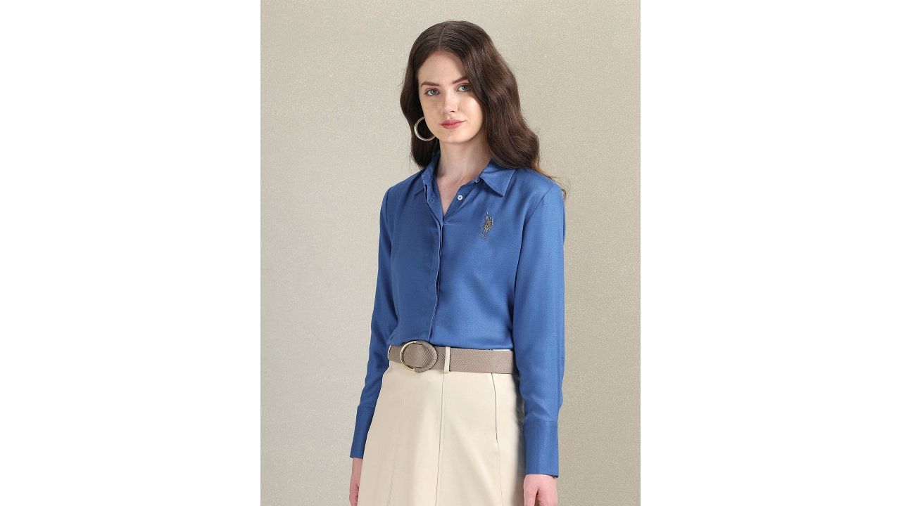 U.S. Polo Assn. Women Textured Self-Design Formal Shirt