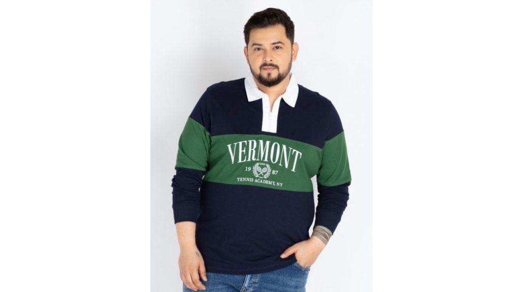 UNSIZED Men Plus Size Typography Printed Polo Collar Cotton T-shirt