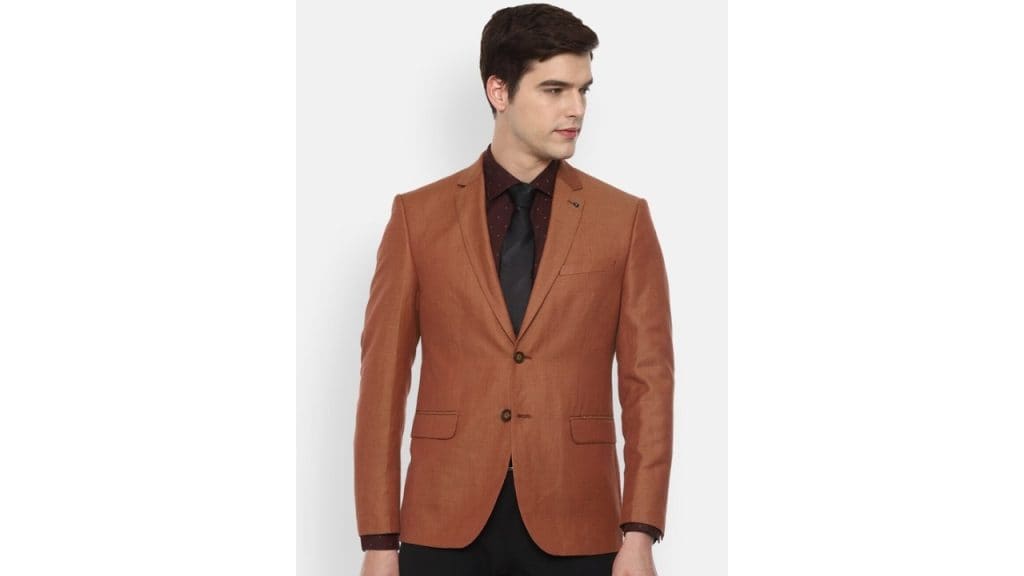 Van HeusenMen Brown Self Design Slim-Fit Single-Breasted Formal Blazer