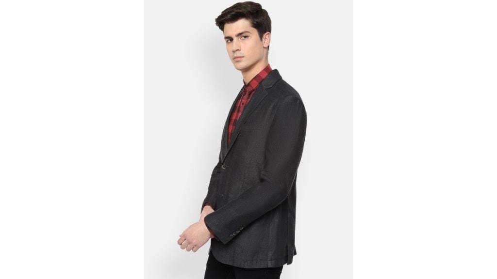 Van HeusenMen Grey Slim-Fit Pure Cotton Single-Breasted Blazer