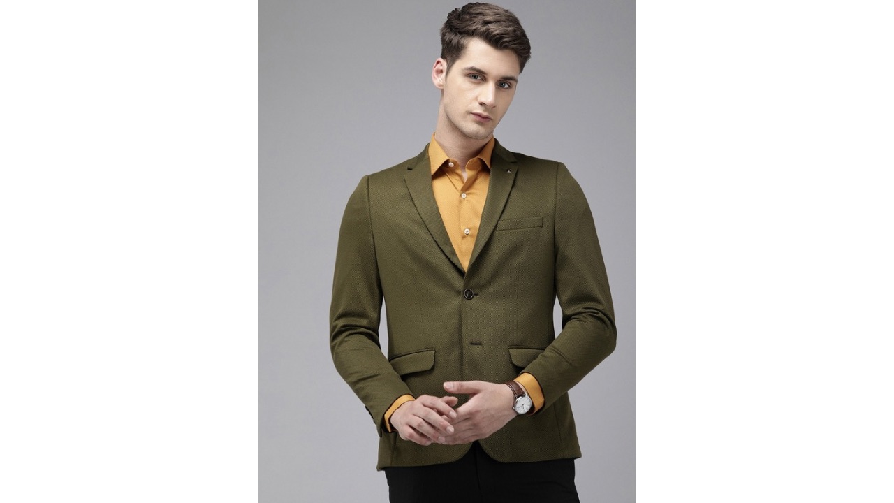 Van HeusenUltra Slim Fit Self Design Formal Blazer