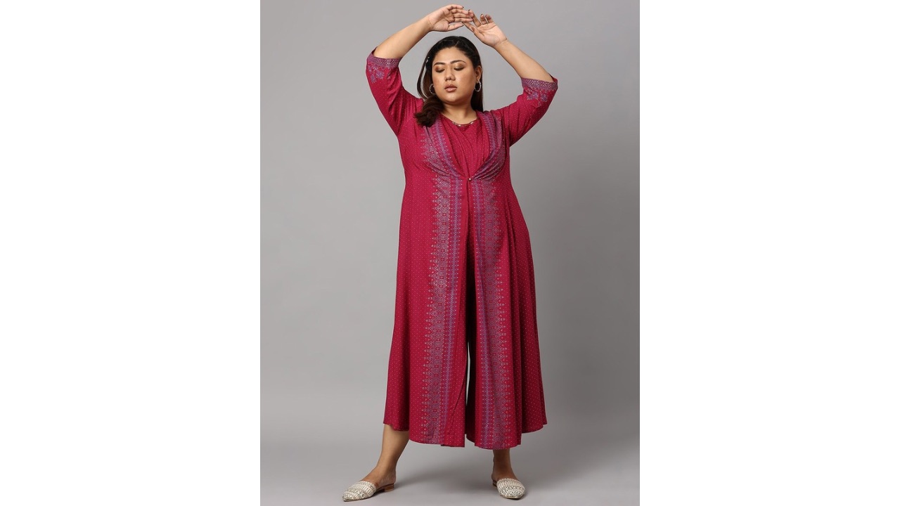 W Pink Printed Rayon Plus Size Ethnic Jumpsuit