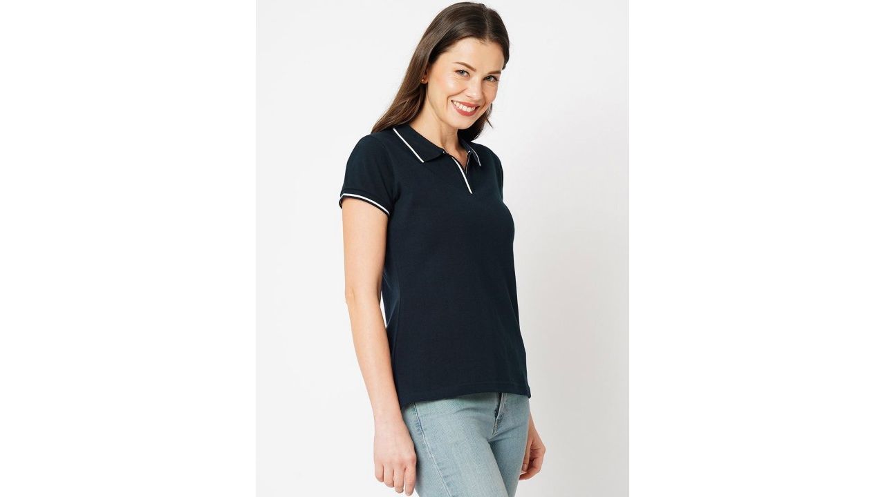 Wear Your Opinion Women Tipped Polo Collar Neck Half Sleeve T-shirt