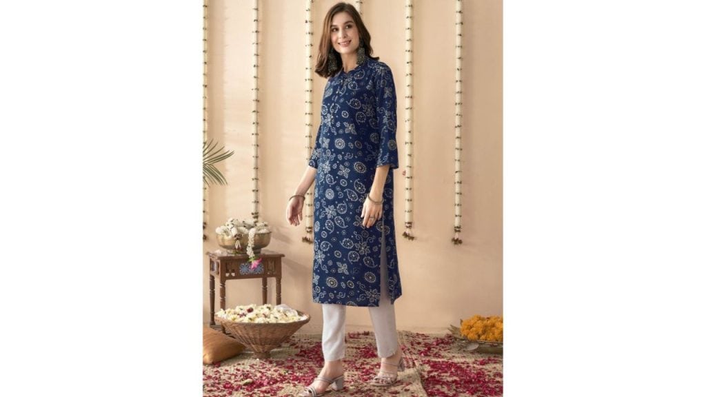 Workwear Wonder: Anouk Blue Mandarin Collar Kurta