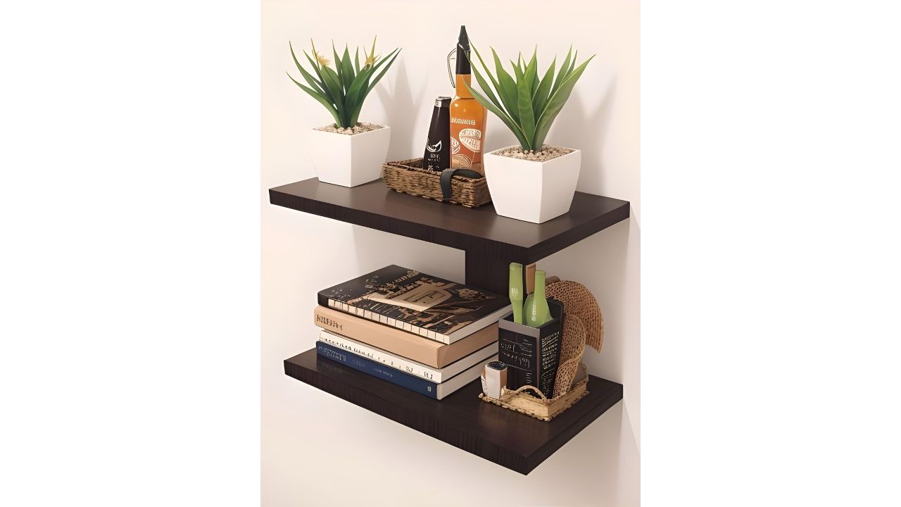 Xtenshion Crafts Brown Wooden Wall Mount Shelves