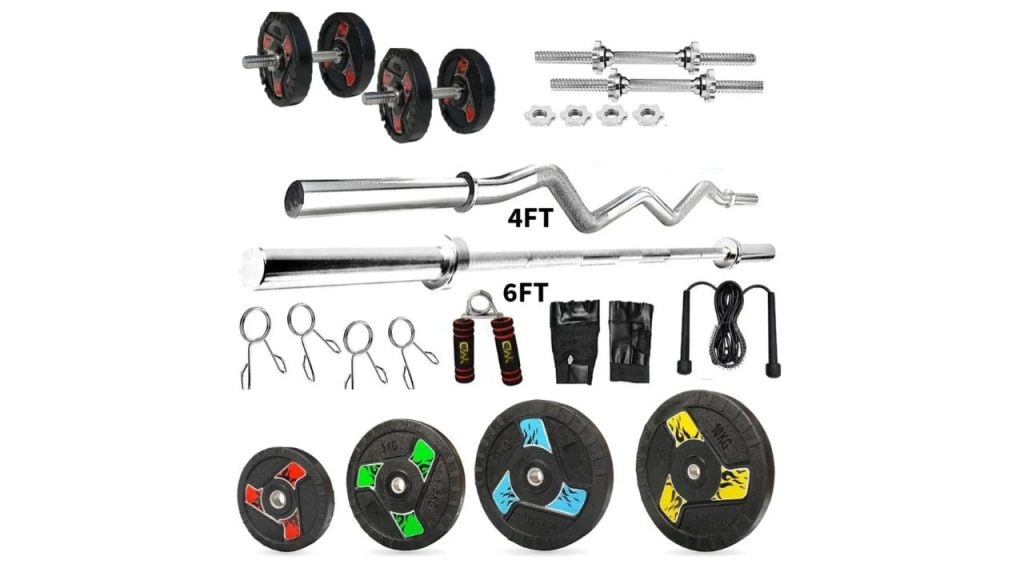 YMD 20 kg Premium Fan Rubber Plates Home Gym Combo