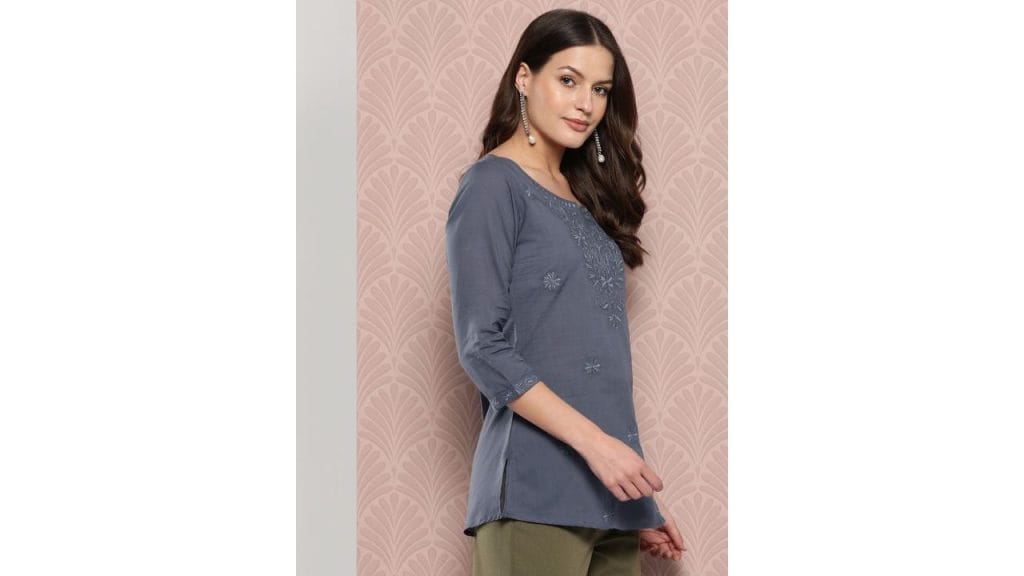 Yufta Floral Chikankari Embroidered Pure Cotton Top