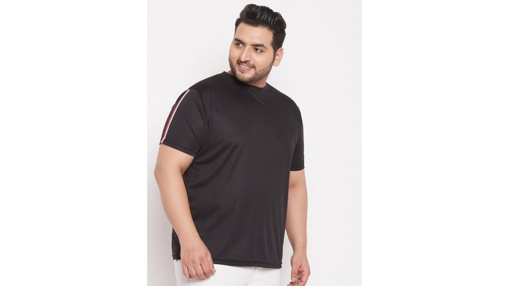 bigbanana Men Plus Size Black Round Neck T-shirt