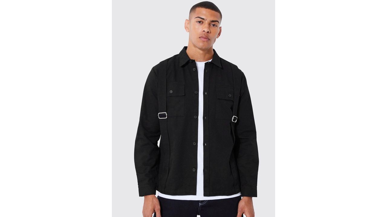 boohooMAN Pure Cotton Pocket Detail Casual Shirt (Black)