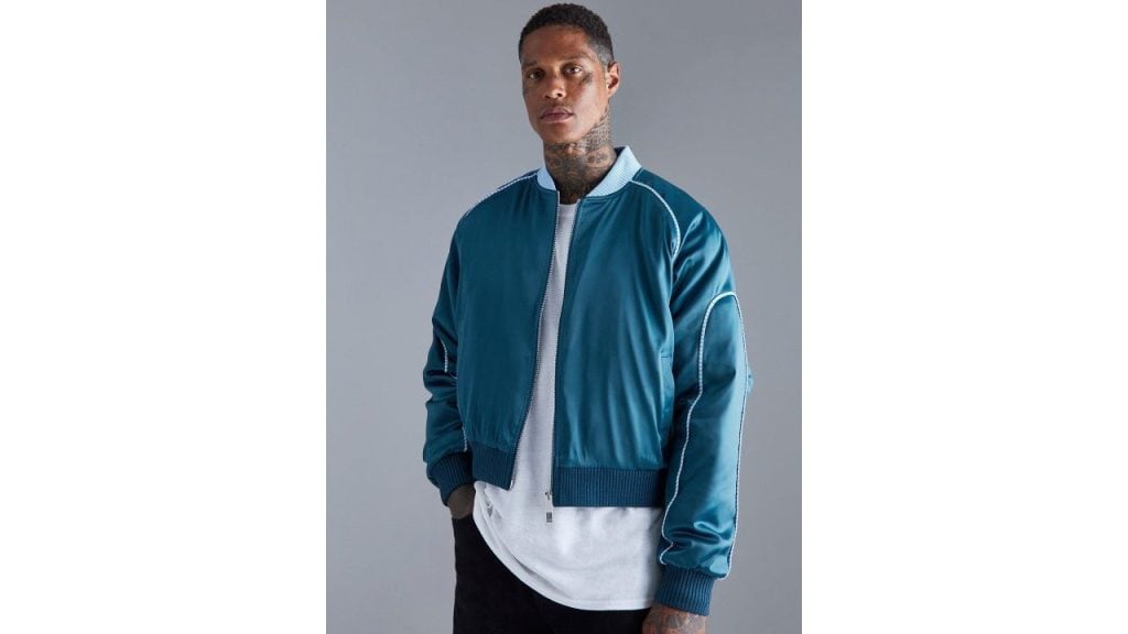 boohooMAN Satin Finish Boxy Bomber Jacket