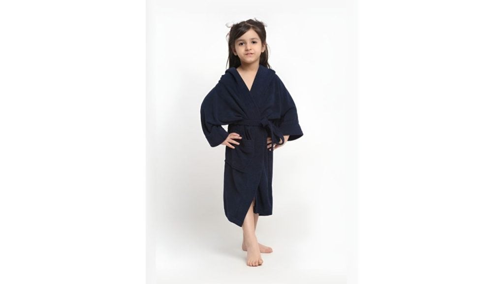 HotGown Kids Blue & Navy Blue Love Hearts Printed Terry Cotton Bath Robe