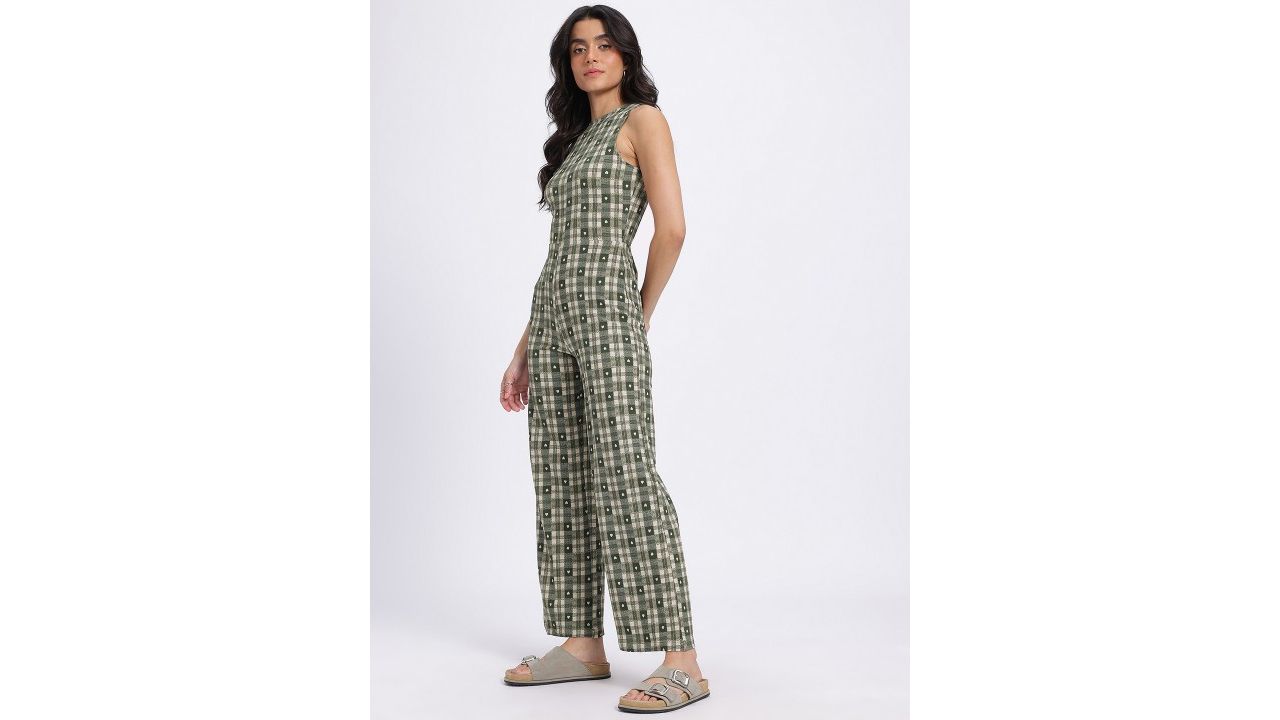 glitchez Checked Tie-Up Backless Jumpsuit