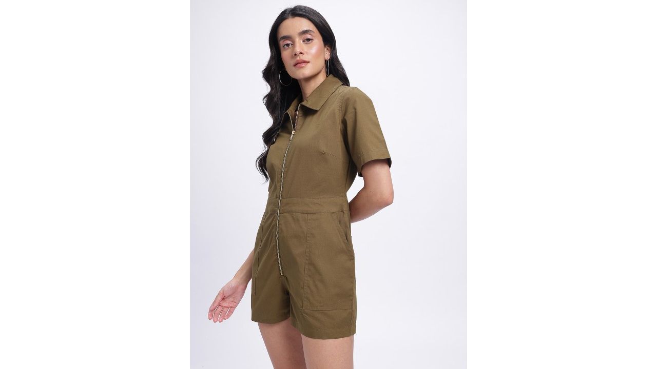 glitchez Pure Cotton Slim Fit Zip-Up Playsuit