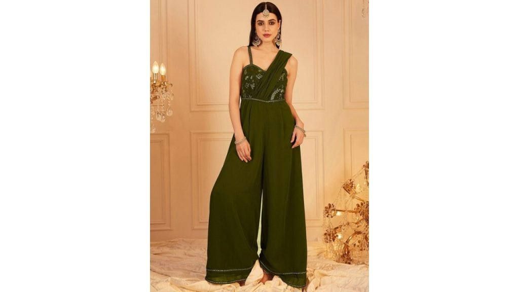 indo street Self Design Shoulder Straps Ethnic Basic Jumpsuit