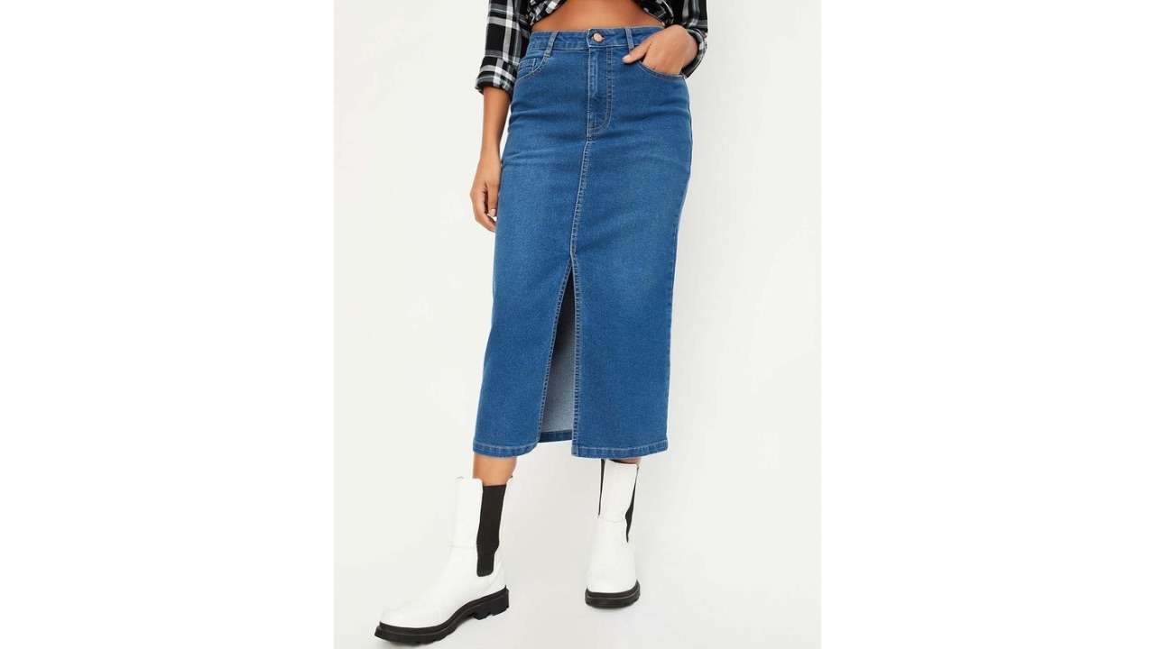 max Washed Midi Pencil Denim Skirt