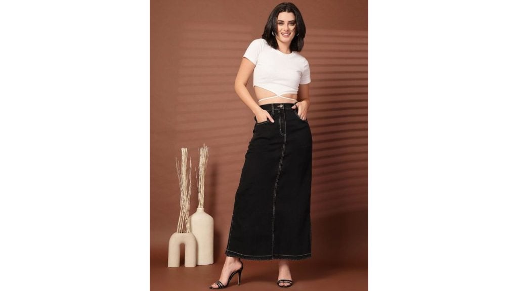 plusS Women Denim Pencil Side Slit Maxi Skirts