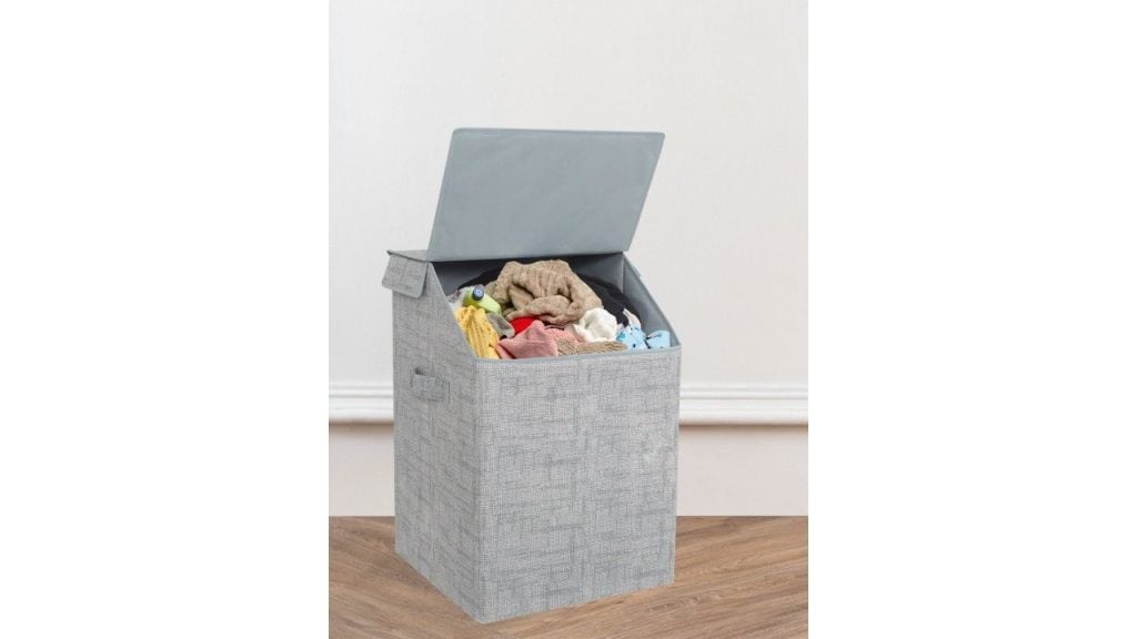 prettykrafts Grey Foldable Laundry Basket With Lid