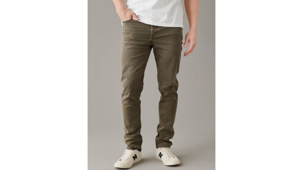 AMERICAN EAGLE OUTFITTERSMen Olive Green Slim Fit Low Distress Light Fade Jeans