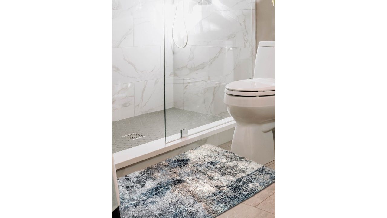 ANA Grey & White Printed 1800 GSM Microfibre Anti-Skid Bath Rug