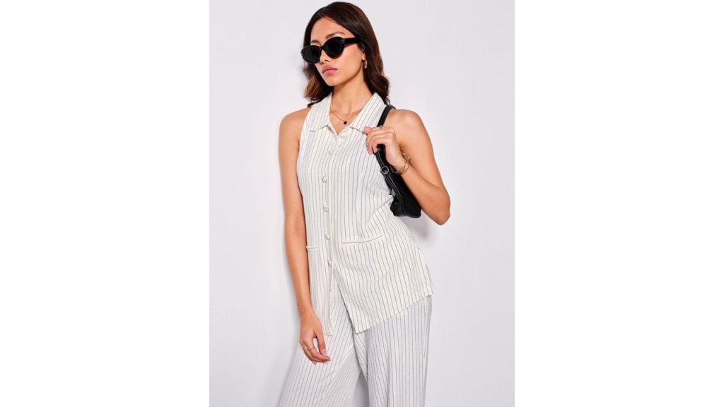 AND Striped Sleeveless Linen Top & Trousers