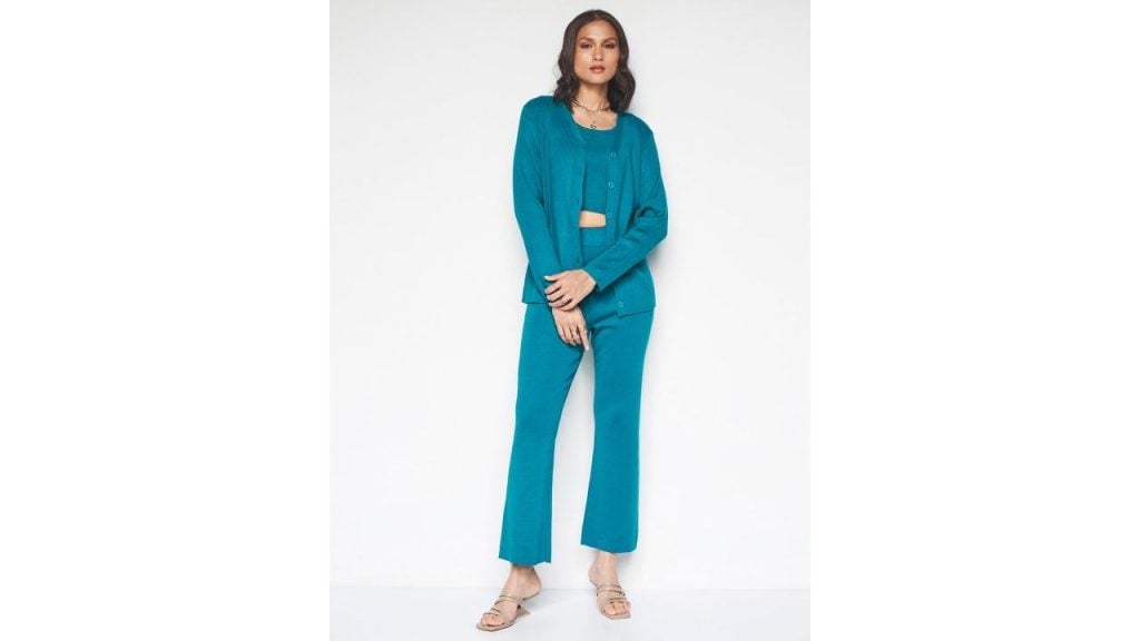AND Women Solid Top with Trousers & Jacket