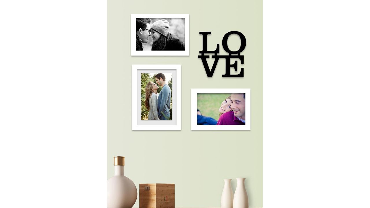 Art Street Set Of 3 White Photo Frame & With Love Mdf Cutout