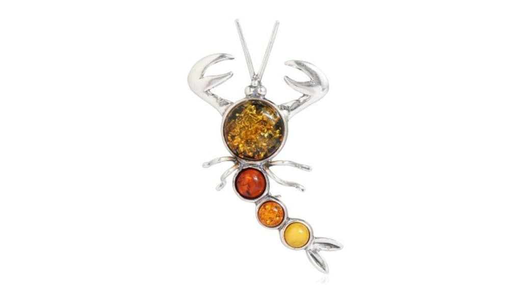 Asteri Shine On Multicolor 925 Sterling Silver European Baltic Amber Scorpion Brooch