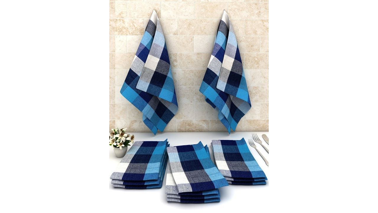 Athom Trendz Pack Of 12 Multi-colored Checked Cotton Cleaning Cloth