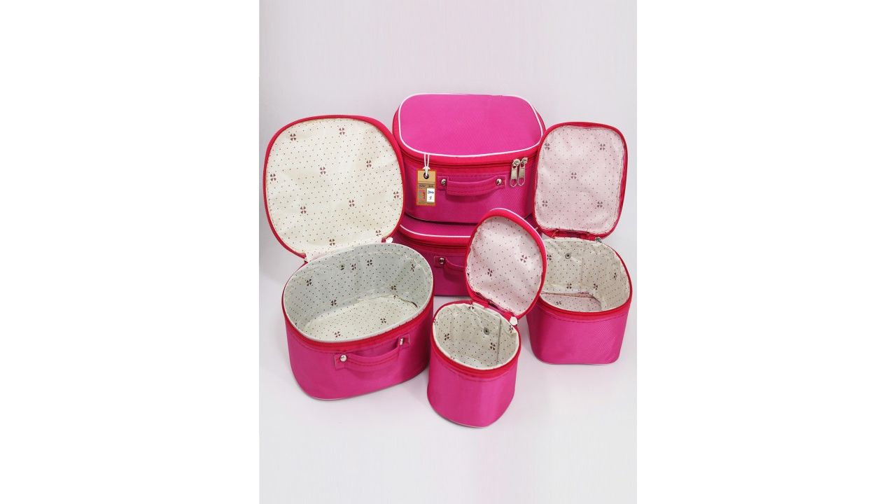 Atorakushon Pack of 5 Pink Solid Vanity Organizer Makeup Box Pouch