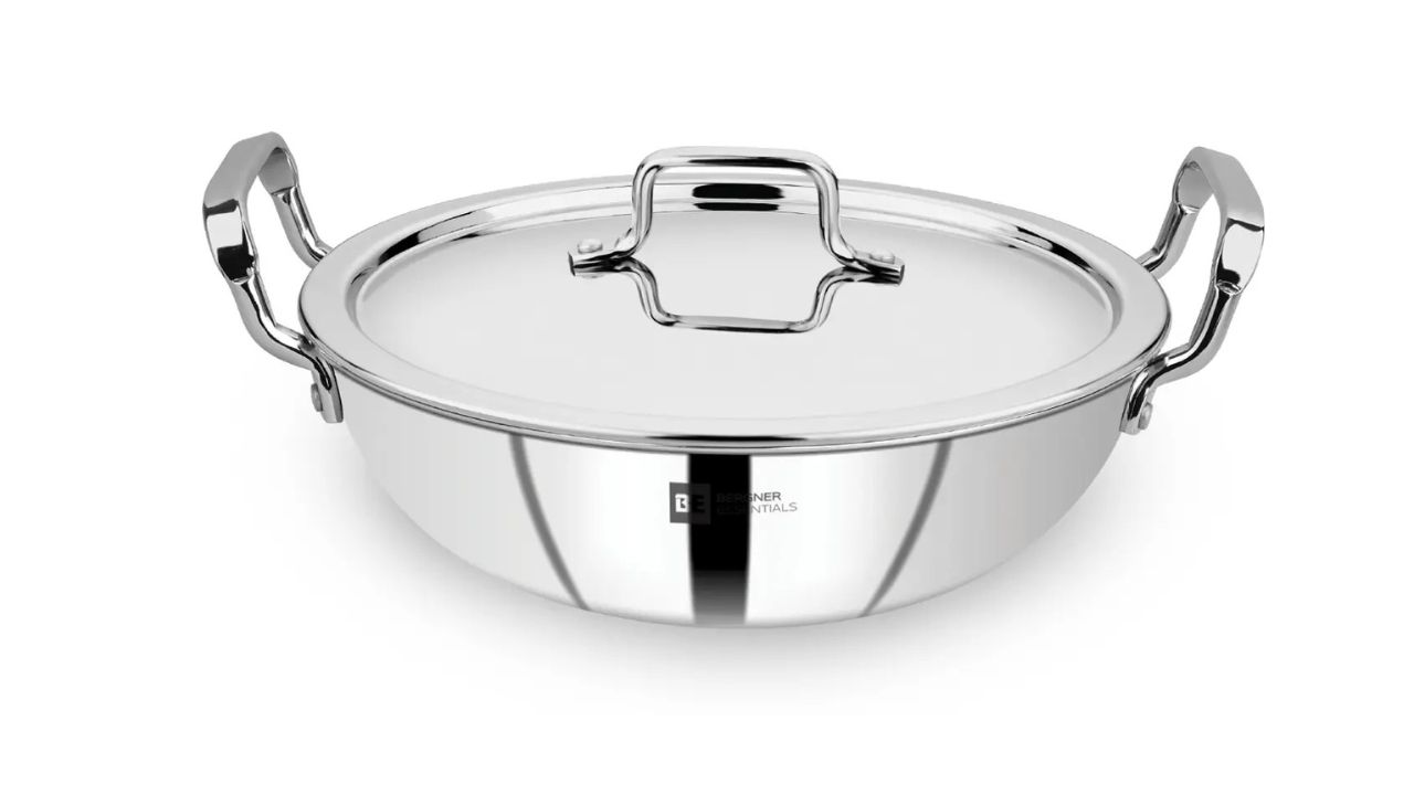 BERGNER BE Essentials Tripro Kadhai 24 cm diameter with Lid 3.1 L capacity
