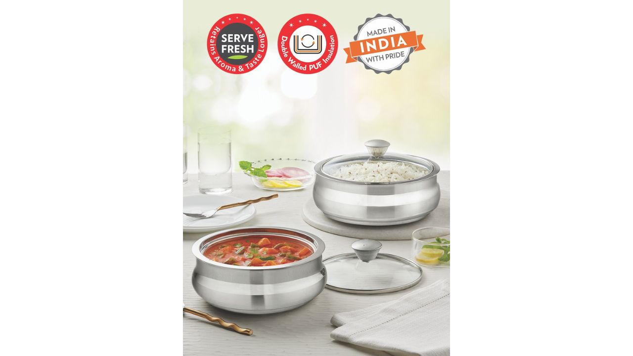 BOROSILSet of 2 Silver-Toned Stainless Steel Handi Server