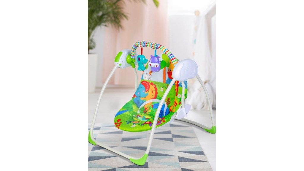 Baby Moo Infants Green & White Bright Stars Foldable Musical Comfortable Swing