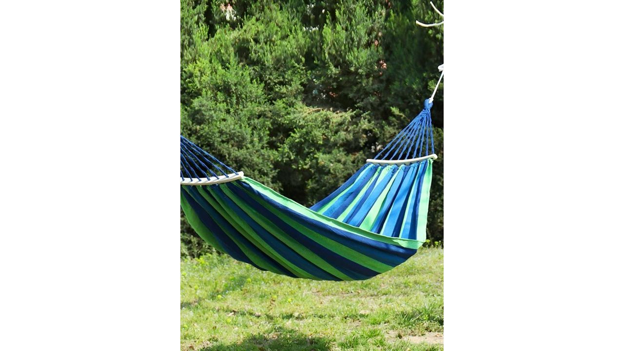 Baskety Blue & Green 2-Person Hammock Beach Swing With Hardwood