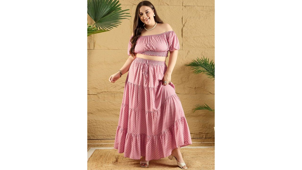 Berrylush Curve Plus Size Printed Top & Maxi Skirt