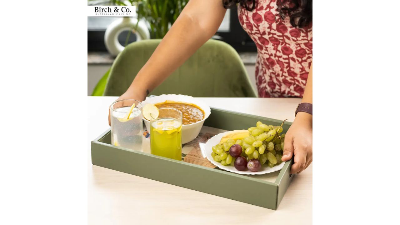 Birch & Co. 1 Wooden Serving Tray + 4 Coasters Set for Decoration | Tea Trays | Coffee Tray