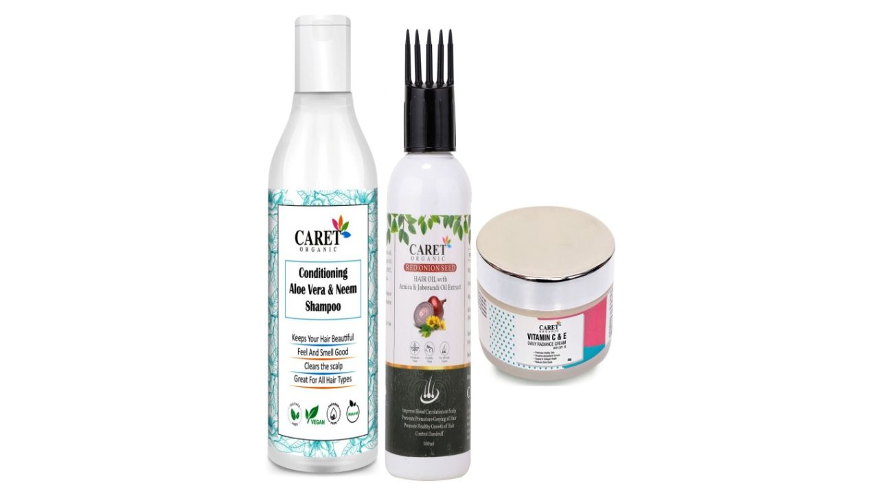CARET ORGANIC Set Of 3 Conditioning Shampoo With Red Seeds Onion Oil & Radiance Cream
