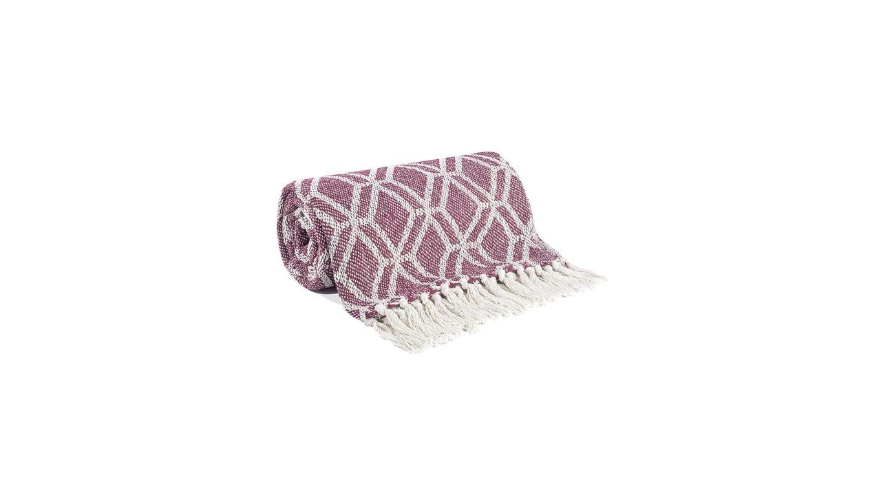 CAZIMO Maroon White Geometric Cotton 200 TC Sofa Bed Throw Blanket