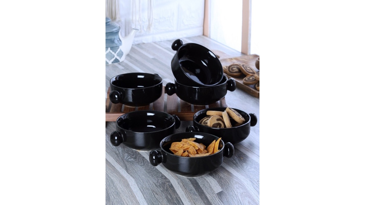 CDIBlack 6 Pieces Ceramic Glossy Bowls 390 ml Each