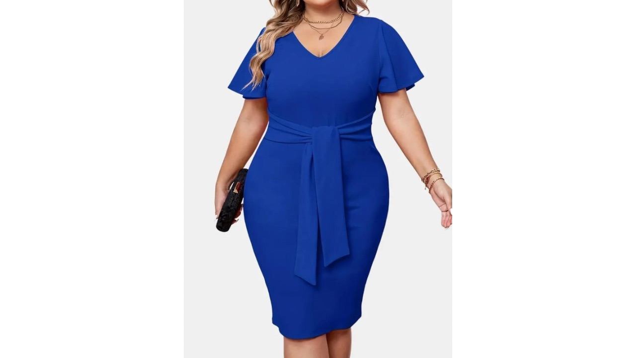 CURVE BY KOTTYWomen V-Neck Plus Size Bodycon Knee Length Dress