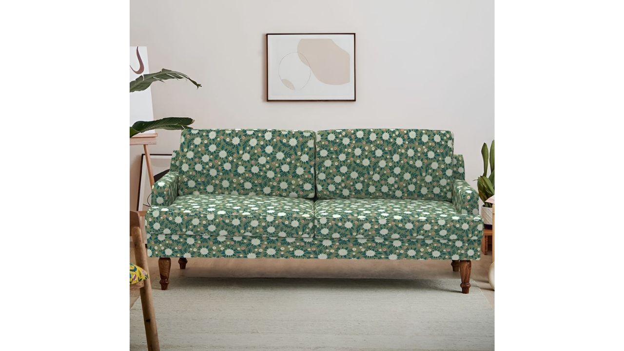 ChumbakGreen & White Floral Printed Nawab Couch - Spring Marigold Inflatable Sofa & Bed